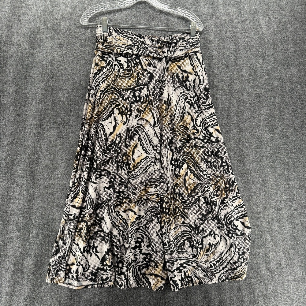 Womens Skirt Size M Black Gold Print Pull On Maxi Flowy Boho Cottage Festival